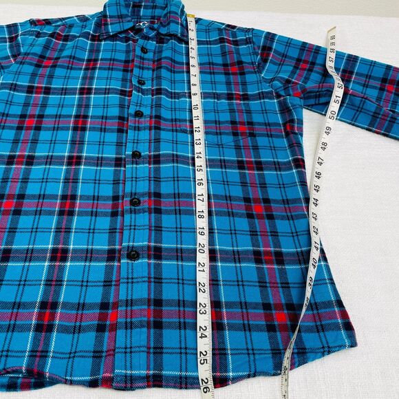 Vintage 90s Plaid Flannel Shirt Mens Small Womens Medium Plaid Flannel Blue Red - Picture 14 of 16